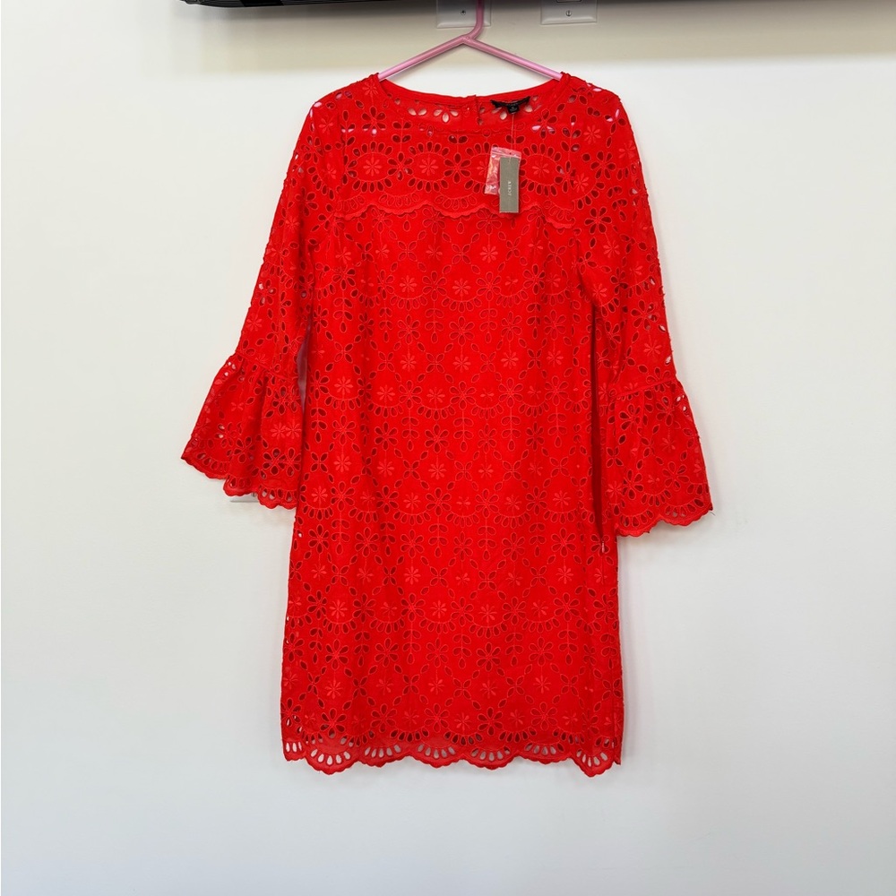 J. Crew Vibrant Orange Long Sleeve Eyelet Lace Dress